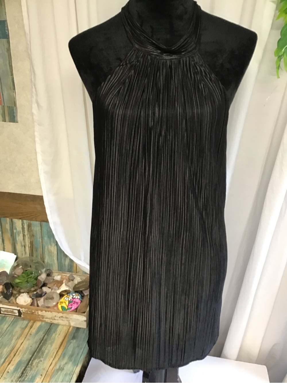 Black Halter Pleated Mini Dress